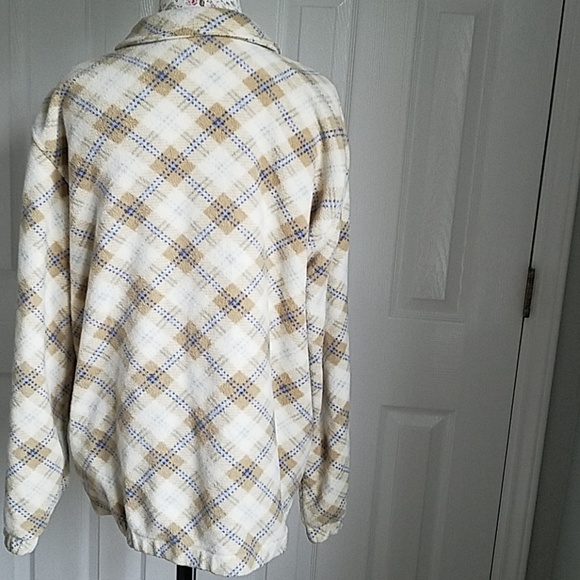 PACER 1X Sweatshirt Zip Up Fleece Women Tan, Blue & Cream Window Pane Plaid - Picture 8 of 11